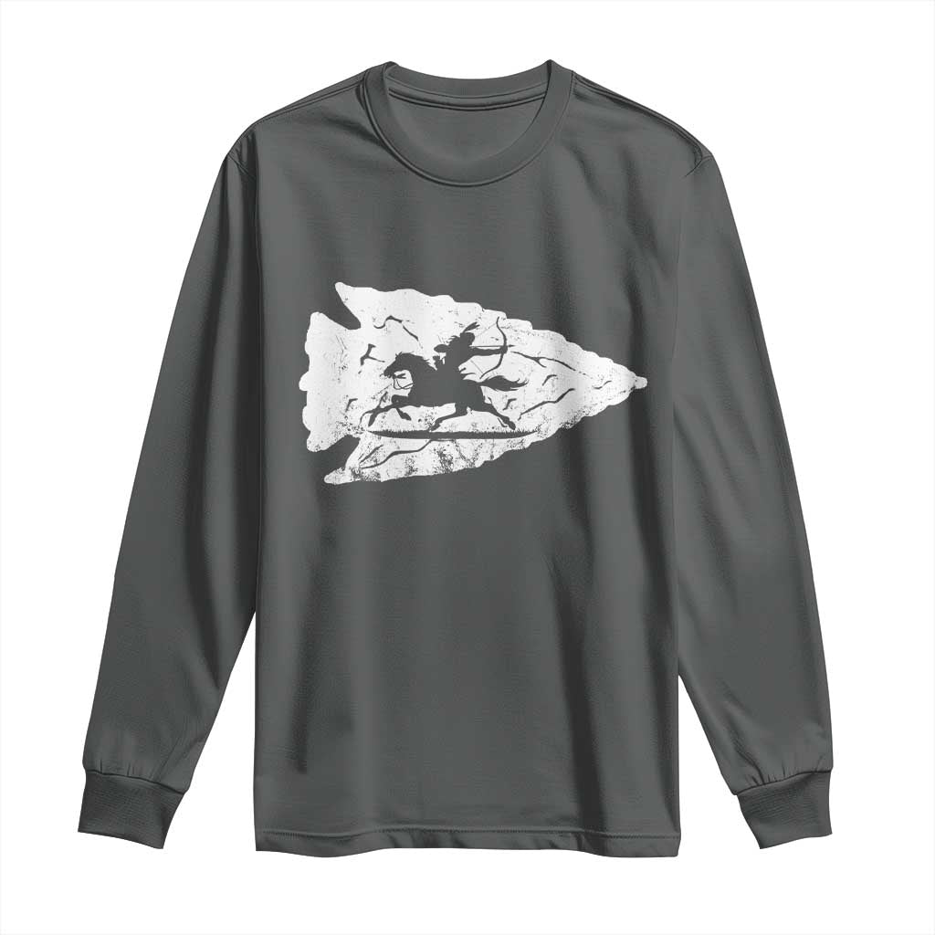 Arrowhead Hunter Indian Chief Relic Hunting Native American Long Sleeve Shirt TS11 Dark Heather Print Your Wear