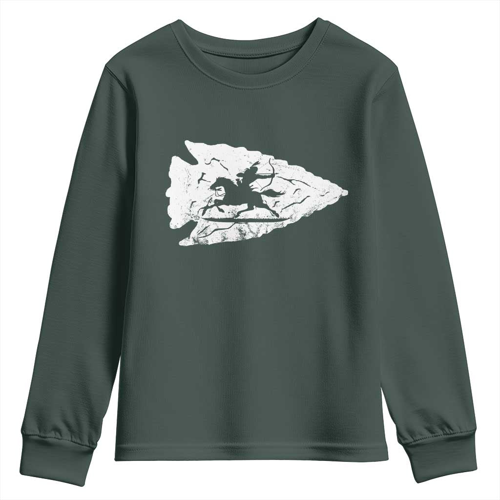 Arrowhead Hunter Indian Chief Relic Hunting Native American Youth Sweatshirt TS11 Dark Forest Green Print Your Wear