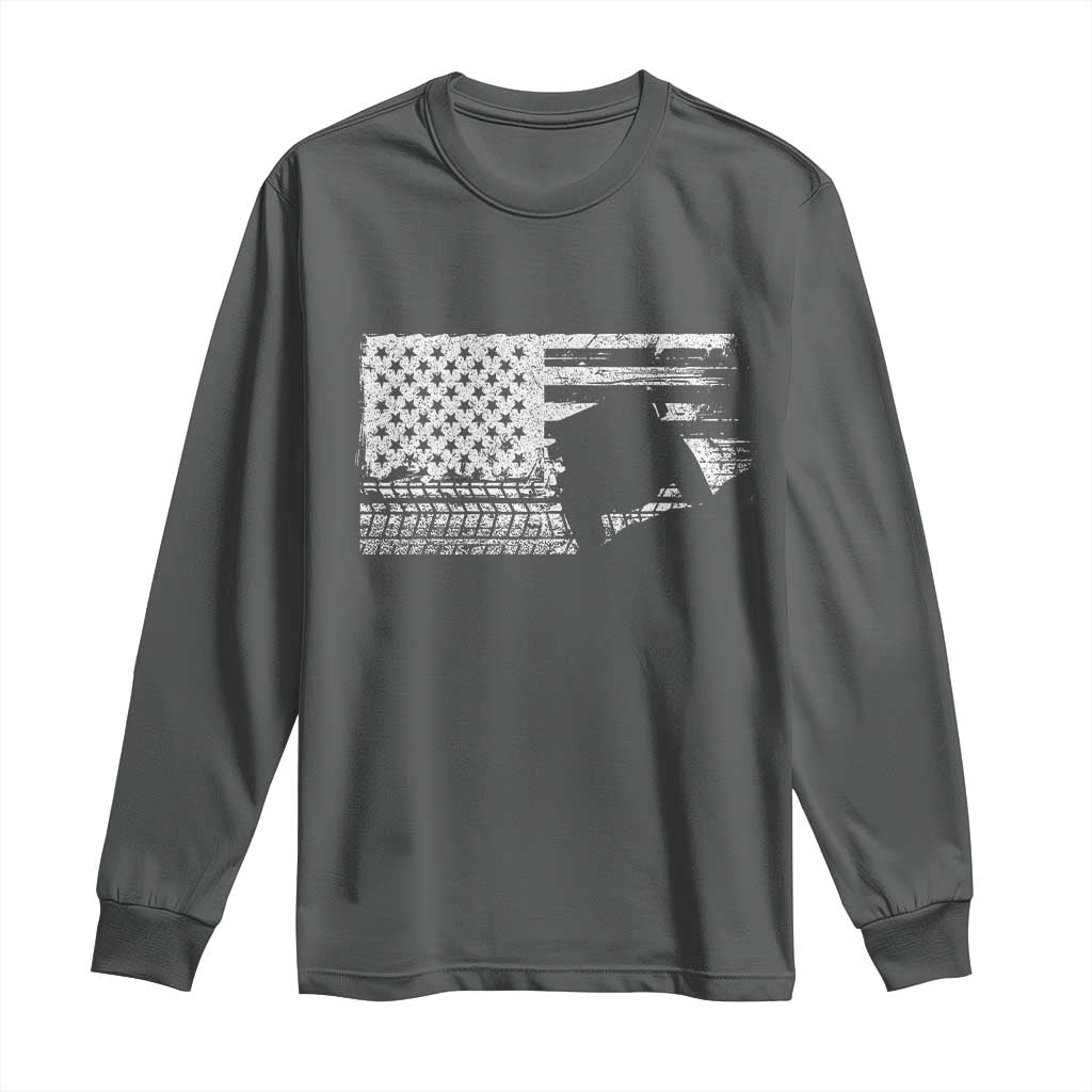 Off Road Quad ATV Car Adventure Vintage American Flag Long Sleeve Shirt TS11 Dark Heather Print Your Wear