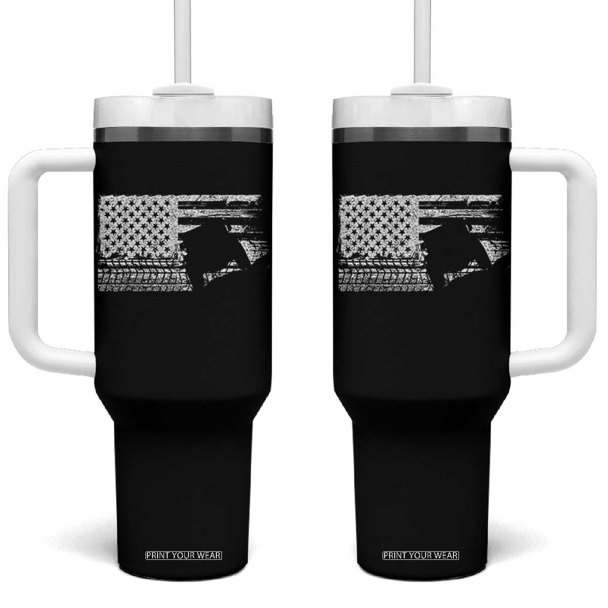 Off Road QUAD ATV Car Adventure Vintage American Flag Tumbler With Handle TS11 One Size: 40 oz Black Print Your Wear