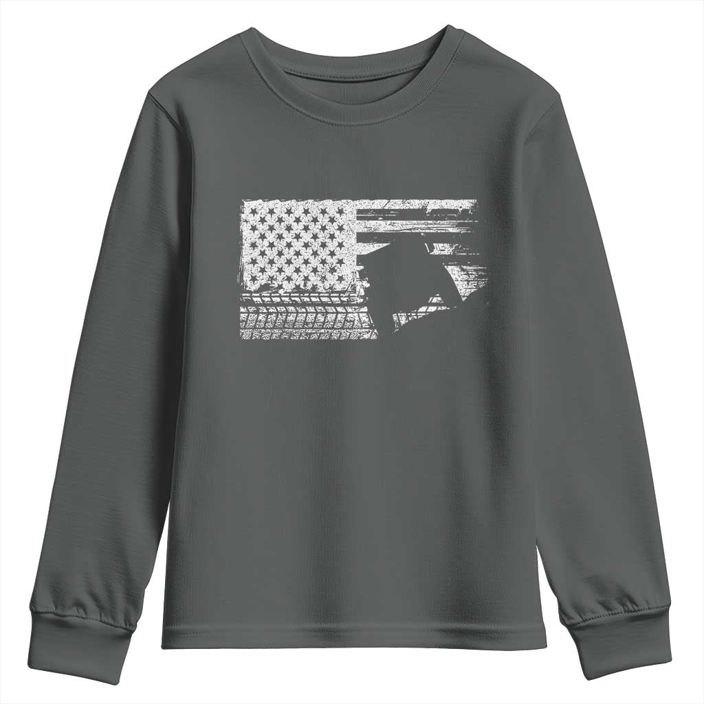 Off Road Quad ATV Car Adventure Vintage American Flag Youth Sweatshirt TS11 Dark Heather Print Your Wear