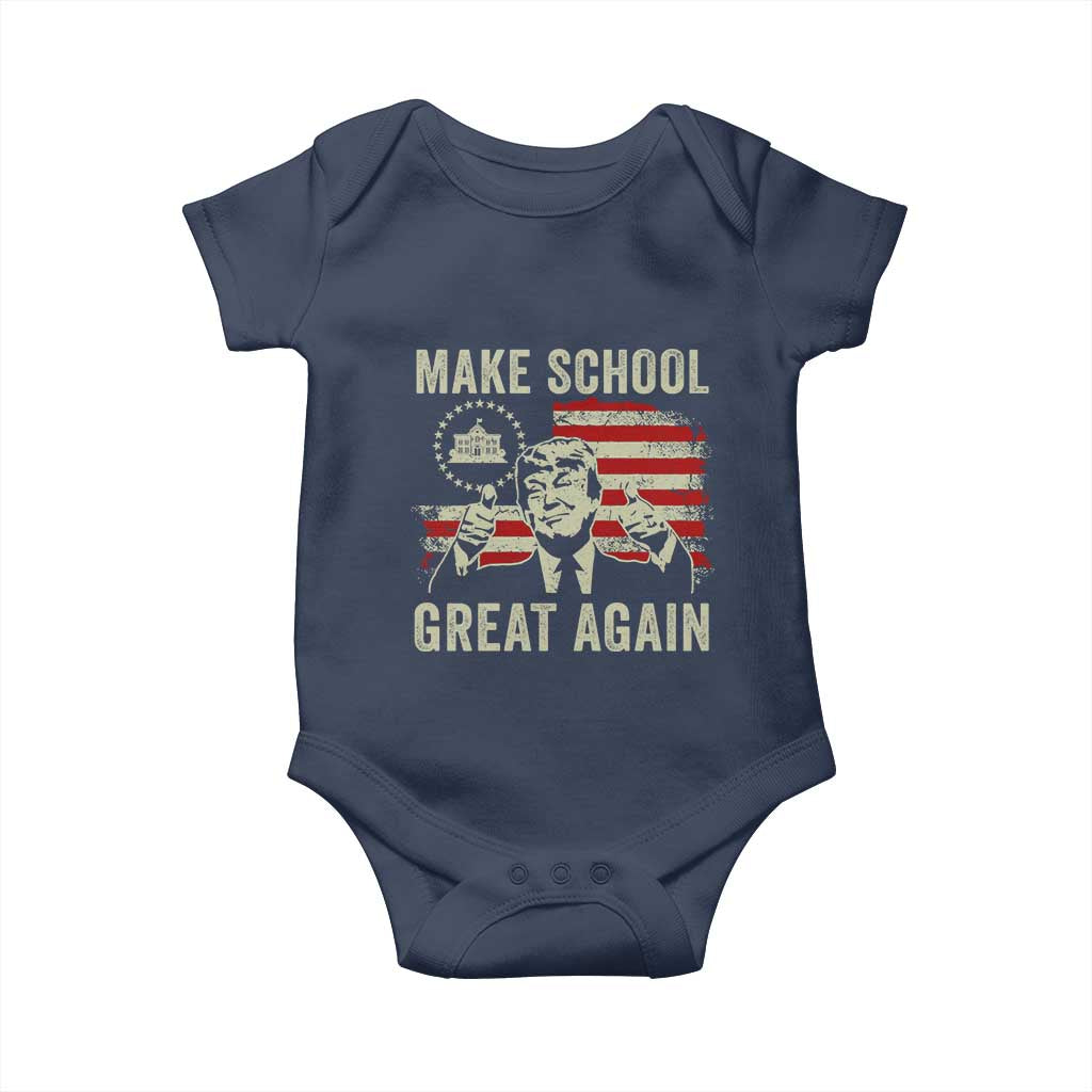 Funny Trump Make School Great Again Baby Onesie Back To School American Flag TS11 Navy Print Your Wear