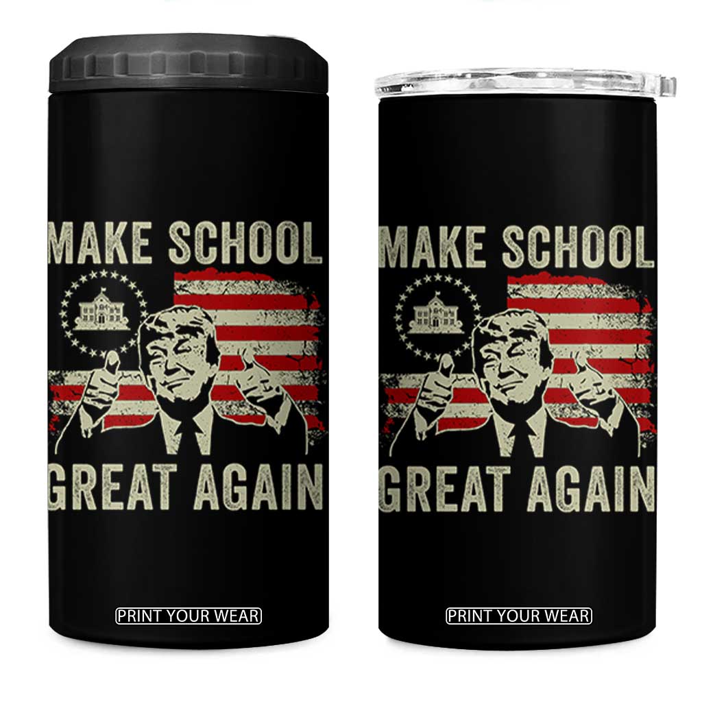 Funny Trump Make School Great Again 4 in 1 Can Cooler Tumbler Back To School American Flag TS11 One Size: 16 oz Black Print Your Wear