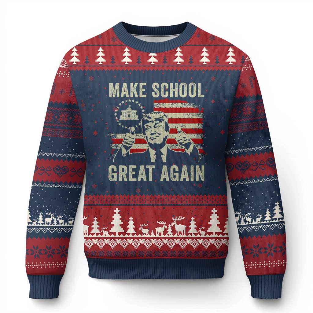 Funny Trump Make School Great Again Ugly Christmas Sweater Back To School American Flag TS11 Navy Red Print Your Wear