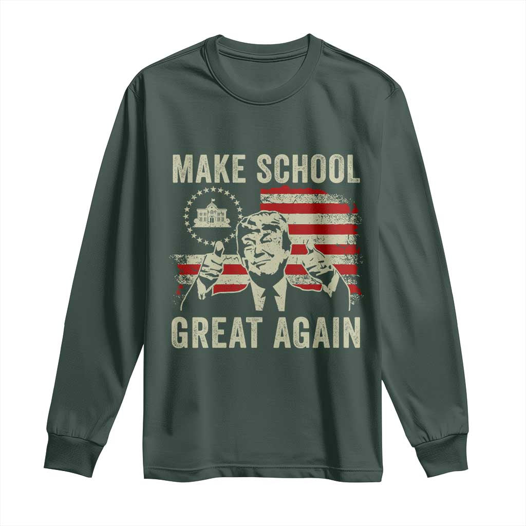 Funny Trump Make School Great Again Long Sleeve Shirt Back To School American Flag TS11 Dark Forest Green Print Your Wear
