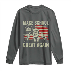 Funny Trump Make School Great Again Long Sleeve Shirt Back To School American Flag TS11 Dark Heather Print Your Wear