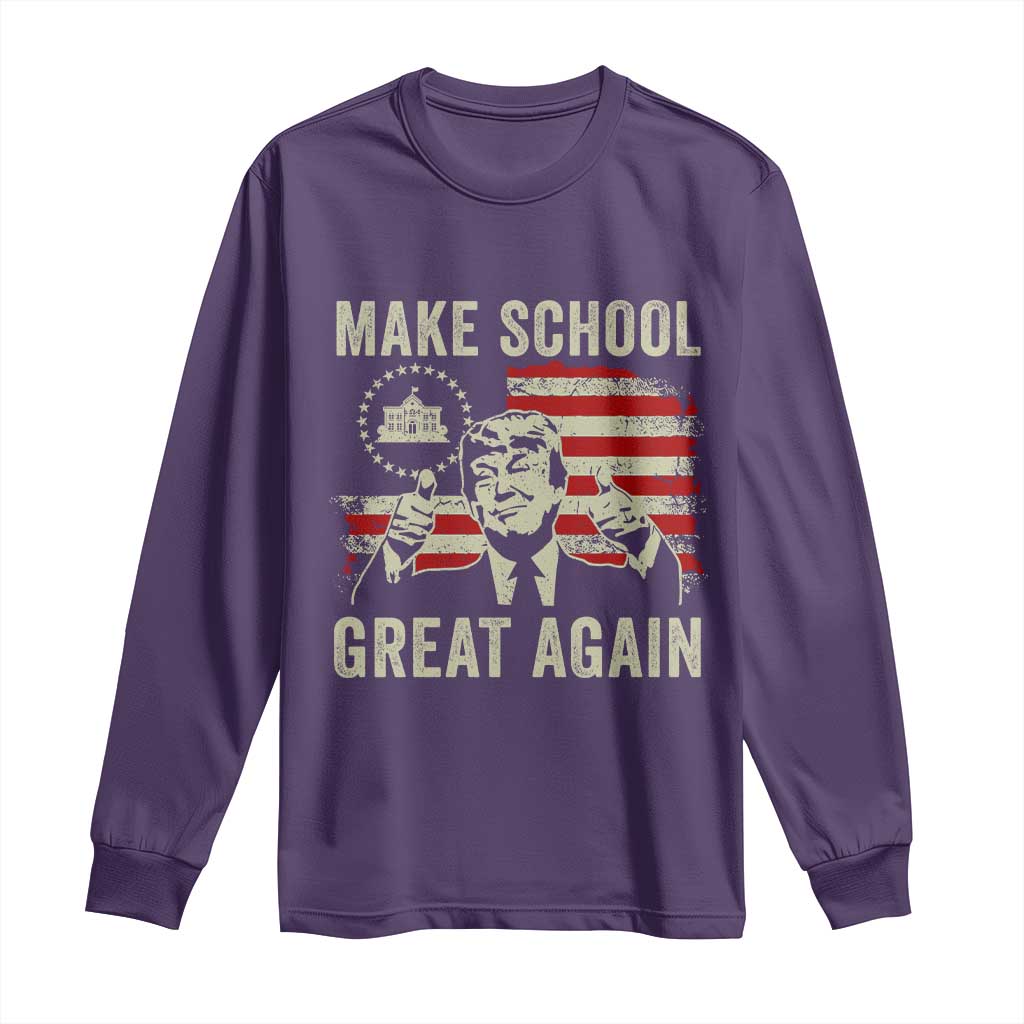Funny Trump Make School Great Again Long Sleeve Shirt Back To School American Flag TS11 Purple Print Your Wear