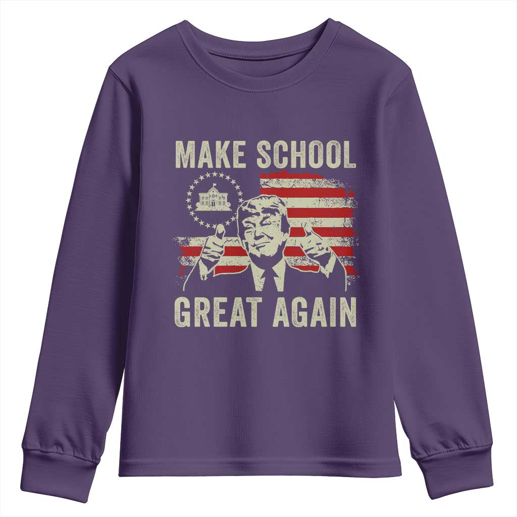 Funny Trump Make School Great Again Youth Sweatshirt Back To School American Flag TS11 Purple Print Your Wear