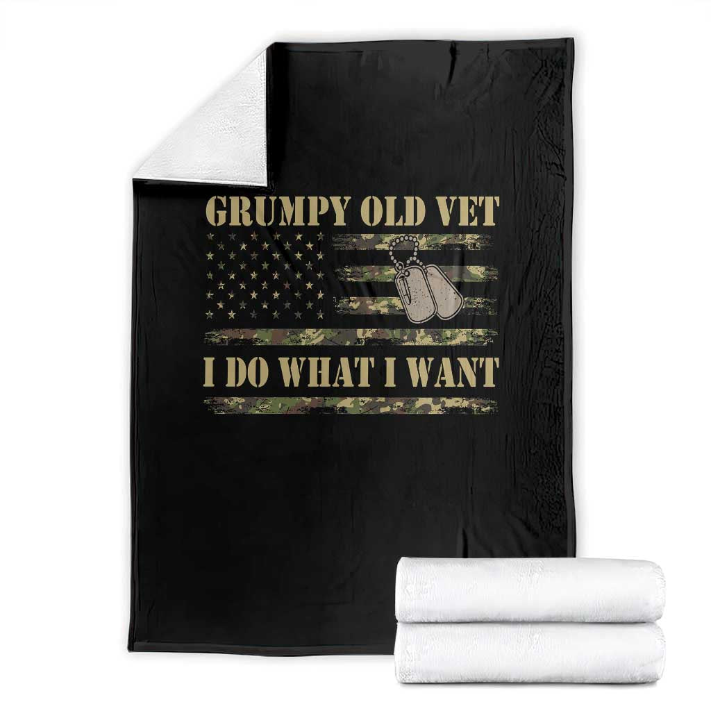 Funny Grumpy Old Vet I Do What I Want Throw Blanket Military Veteran Camo American Flag TS11 Black Print Your Wear