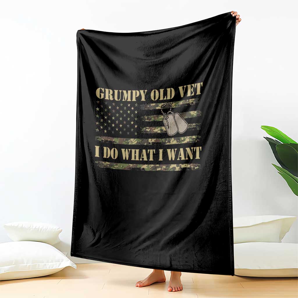 Funny Grumpy Old Vet I Do What I Want Throw Blanket Military Veteran Camo American Flag TS11 Print Your Wear