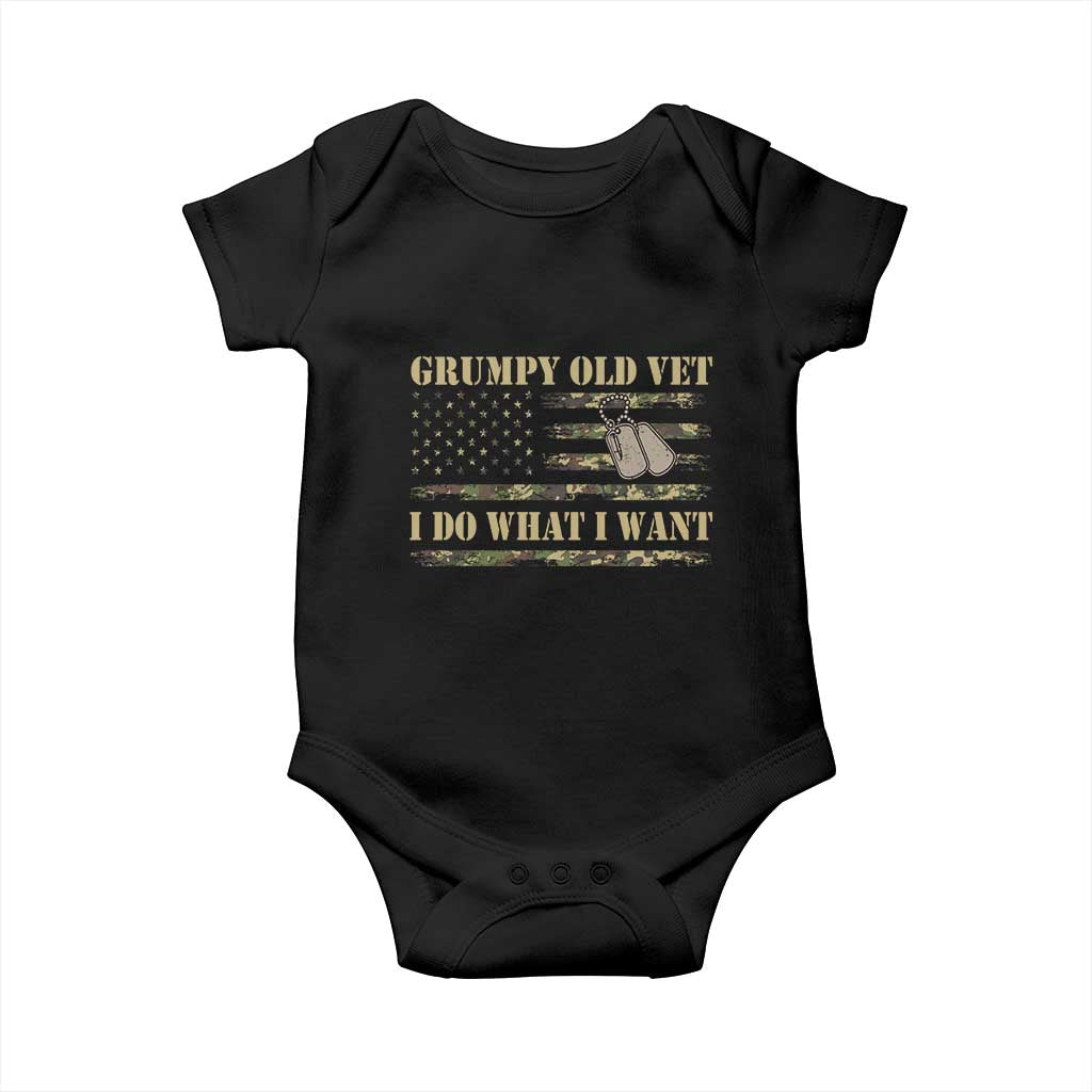 Funny Grumpy Old Vet I Do What I Want Baby Onesie Military Veteran Camo American Flag TS11 Black Print Your Wear