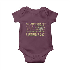 Funny Grumpy Old Vet I Do What I Want Baby Onesie Military Veteran Camo American Flag TS11 Maroon Print Your Wear
