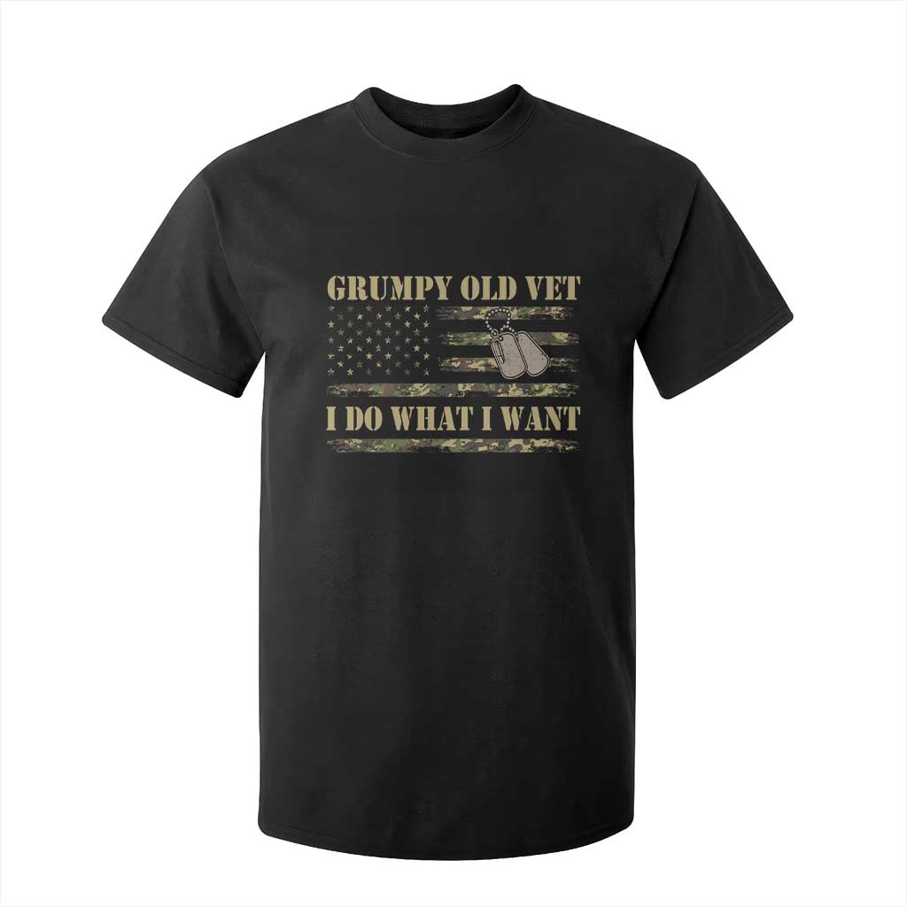 Funny Grumpy Old Vet I Do What I Want T Shirt For Kid Military Veteran Camo American Flag TS11 Black Print Your Wear