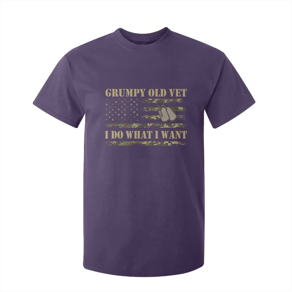 Funny Grumpy Old Vet I Do What I Want T Shirt For Kid Military Veteran Camo American Flag TS11 Purple Print Your Wear