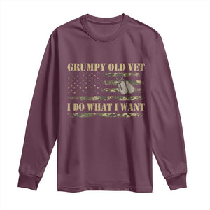 Funny Grumpy Old Vet I Do What I Want Long Sleeve Shirt Military Veteran Camo American Flag TS11 Maroon Print Your Wear