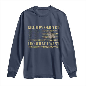 Funny Grumpy Old Vet I Do What I Want Long Sleeve Shirt Military Veteran Camo American Flag TS11 Navy Print Your Wear
