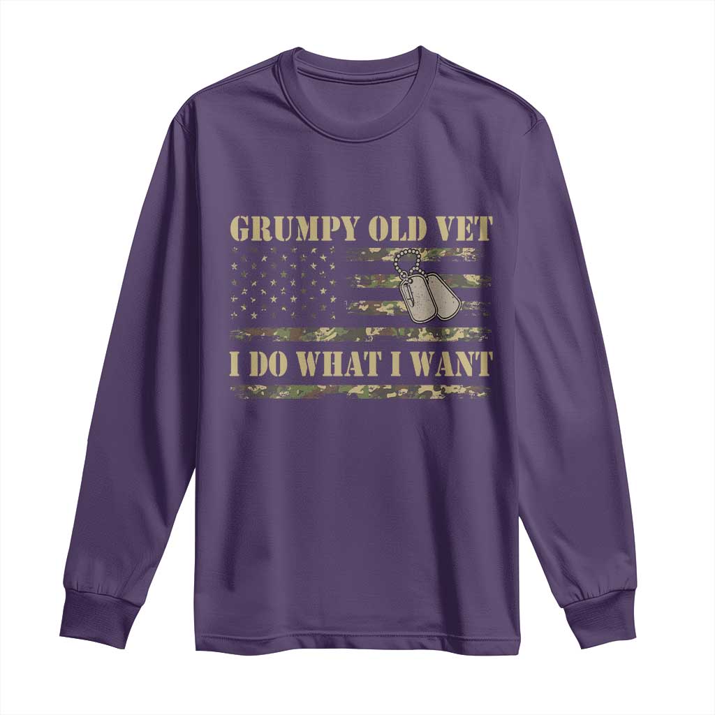 Funny Grumpy Old Vet I Do What I Want Long Sleeve Shirt Military Veteran Camo American Flag TS11 Purple Print Your Wear