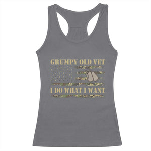 Funny Grumpy Old Vet I Do What I Want Racerback Tank Top Military Veteran Camo American Flag TS11 Charcoal Print Your Wear