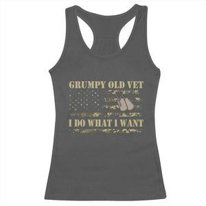Funny Grumpy Old Vet I Do What I Want Racerback Tank Top Military Veteran Camo American Flag TS11 Dark Heather Print Your Wear