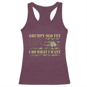 Funny Grumpy Old Vet I Do What I Want Racerback Tank Top Military Veteran Camo American Flag TS11 Maroon Print Your Wear