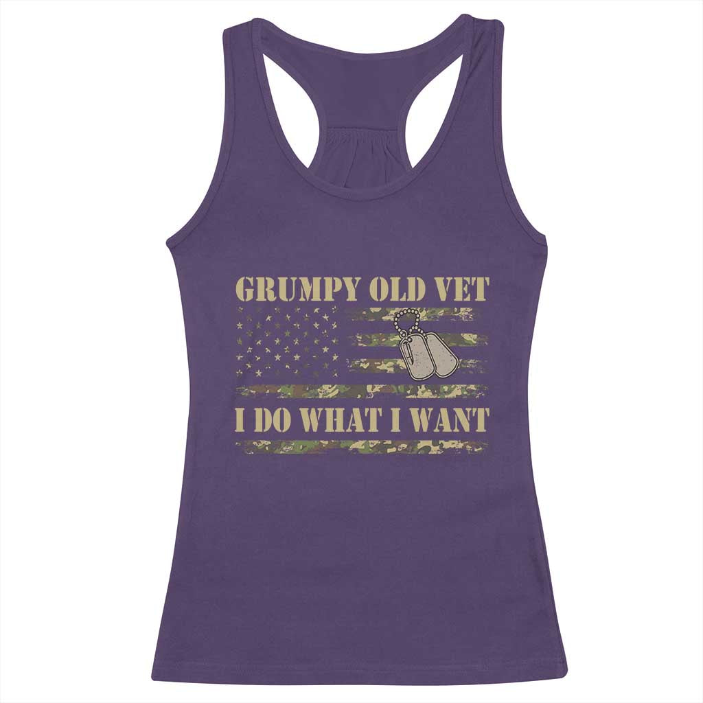 Funny Grumpy Old Vet I Do What I Want Racerback Tank Top Military Veteran Camo American Flag TS11 Purple Print Your Wear