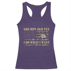 Funny Grumpy Old Vet I Do What I Want Racerback Tank Top Military Veteran Camo American Flag TS11 Purple Print Your Wear