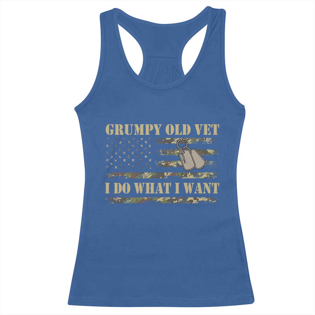 Funny Grumpy Old Vet I Do What I Want Racerback Tank Top Military Veteran Camo American Flag TS11 Royal Blue Print Your Wear