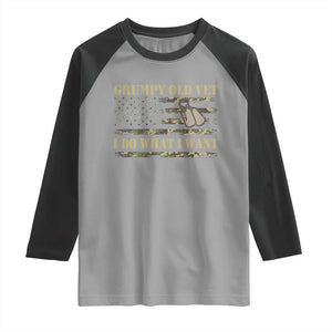 Funny Grumpy Old Vet I Do What I Want Raglan Shirt Military Veteran Camo American Flag TS11 Sport Gray Black Print Your Wear
