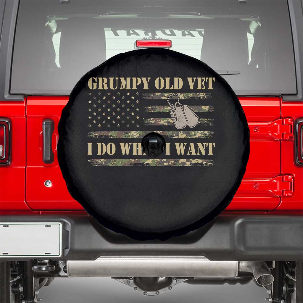 Funny Grumpy Old Vet I Do What I Want Spare Tire Cover Military Veteran Camo American Flag TS11 Black Print Your Wear