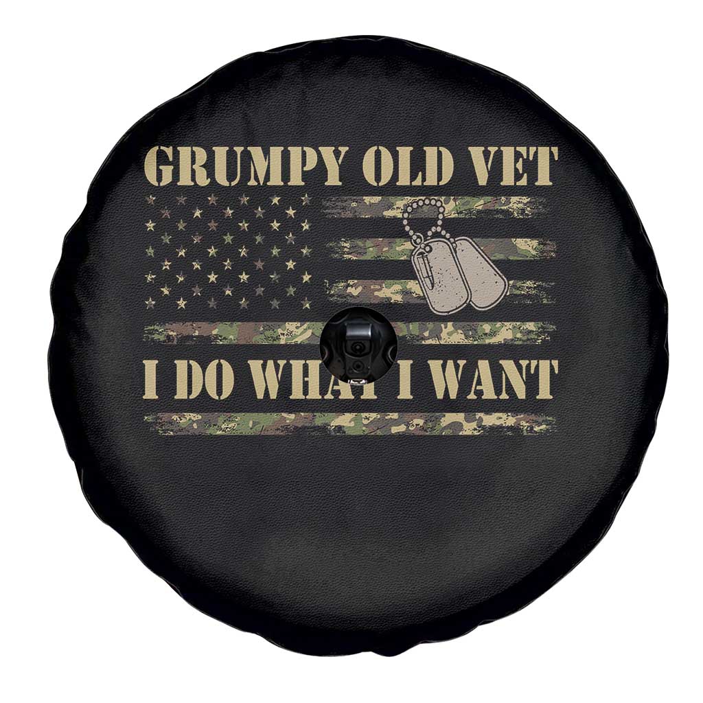 Funny Grumpy Old Vet I Do What I Want Spare Tire Cover Military Veteran Camo American Flag TS11 Print Your Wear
