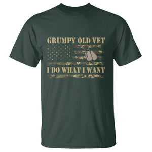 Funny Grumpy Old Vet I Do What I Want T Shirt - Military Veteran Camo American Flag Humor Tee TS11 Dark Forest Green Print Your Wear