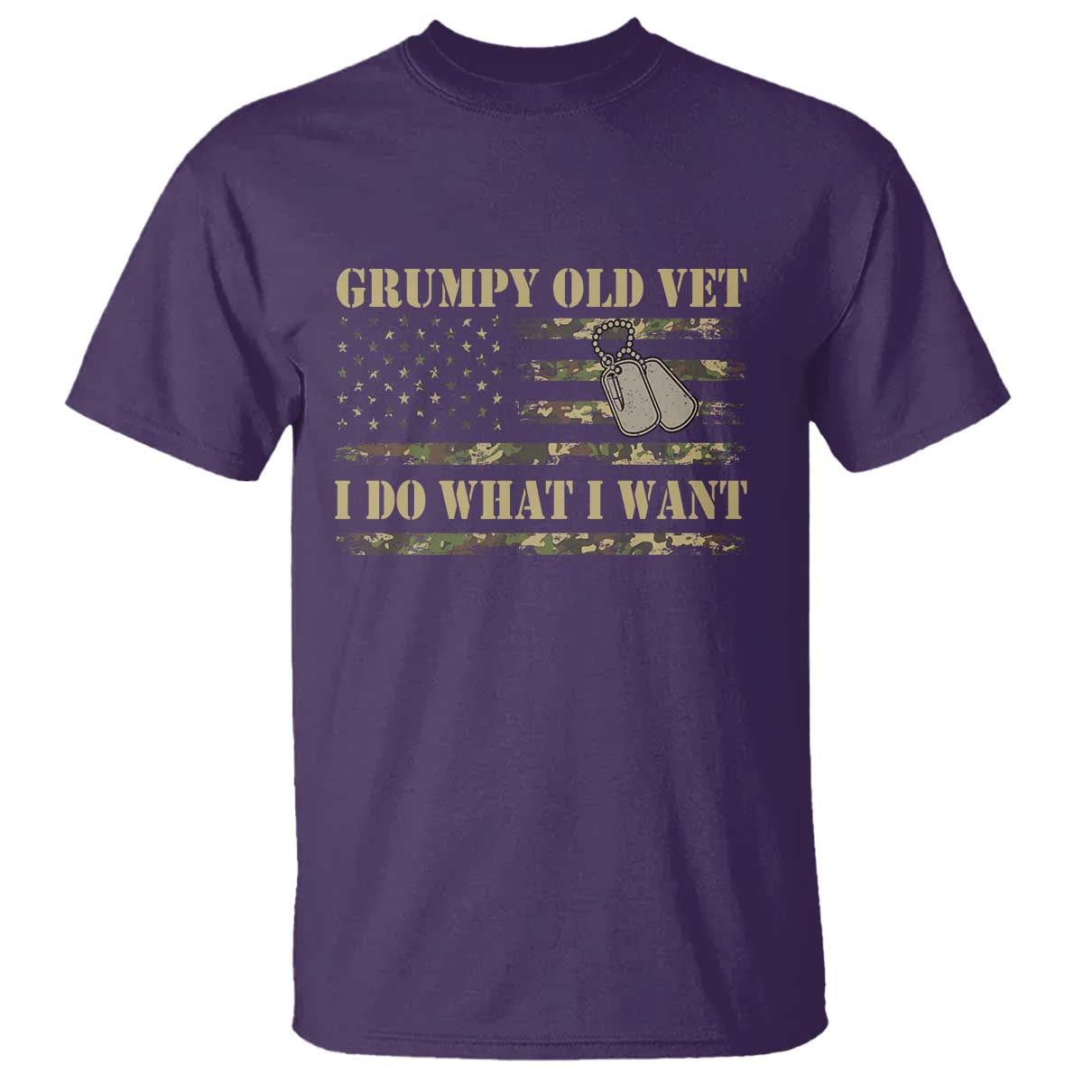 Funny Grumpy Old Vet I Do What I Want T Shirt - Military Veteran Camo American Flag Humor Tee TS11 Purple Print Your Wear