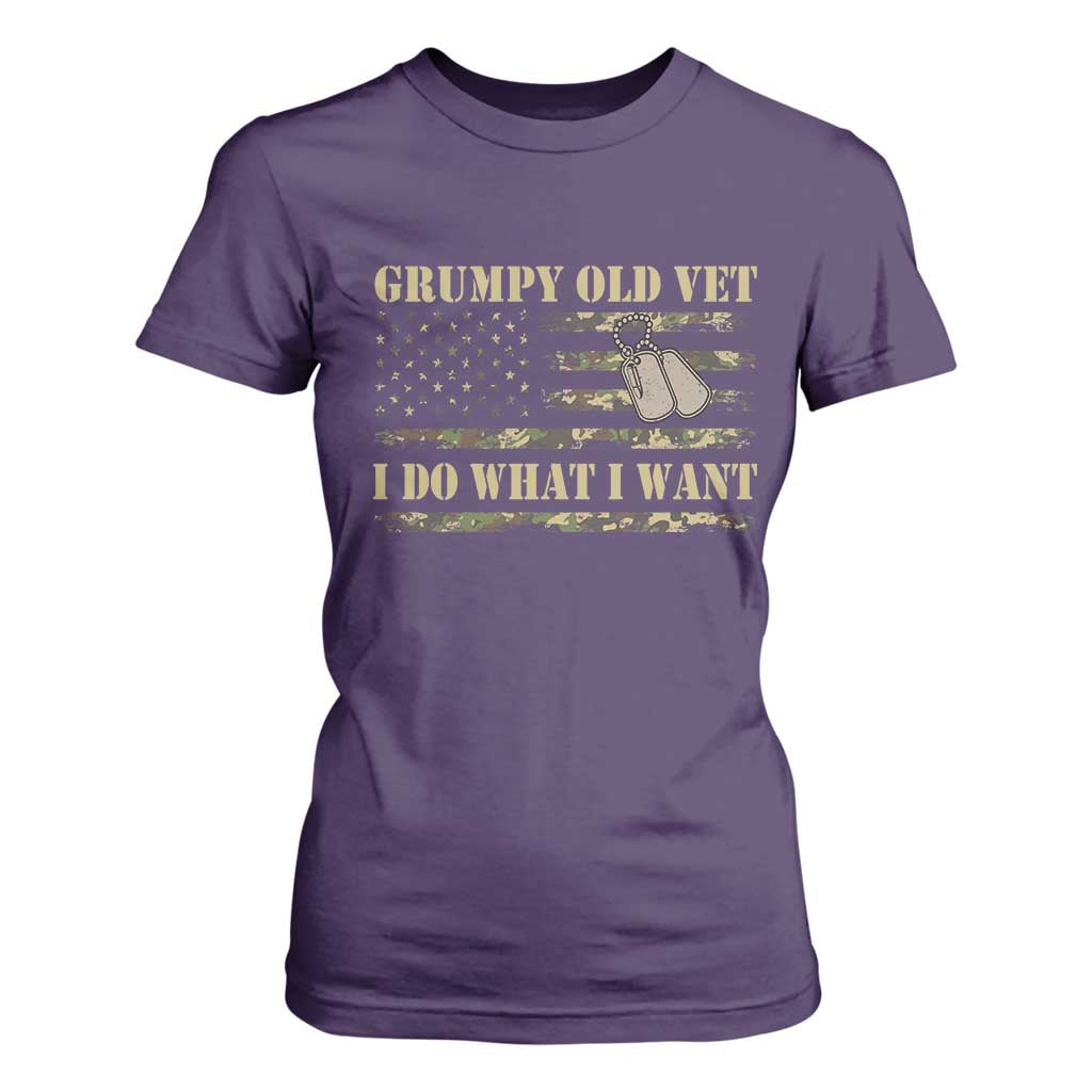 Funny Grumpy Old Vet I Do What I Want T Shirt For Women Military Veteran Camo American Flag TS11 Purple Print Your Wear