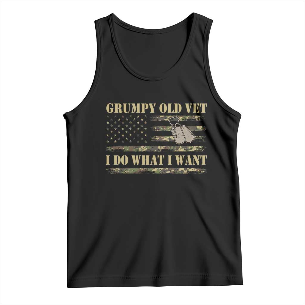 Funny Grumpy Old Vet I Do What I Want Tank Top Military Veteran Camo American Flag TS11 Black Print Your Wear