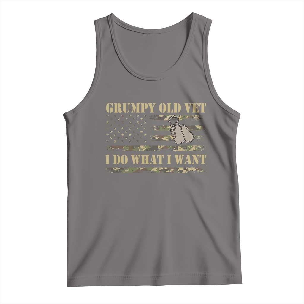 Funny Grumpy Old Vet I Do What I Want Tank Top Military Veteran Camo American Flag TS11 Deep Heather Print Your Wear