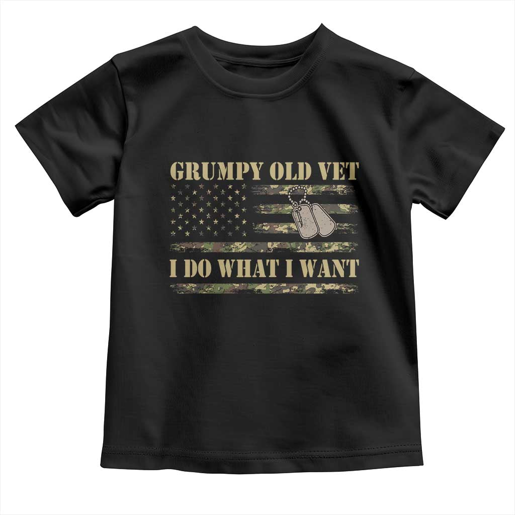 Funny Grumpy Old Vet I Do What I Want Toddler T Shirt Military Veteran Camo American Flag TS11 Black Print Your Wear