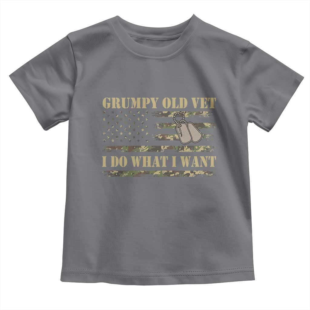 Funny Grumpy Old Vet I Do What I Want Toddler T Shirt Military Veteran Camo American Flag TS11 Charcoal Print Your Wear