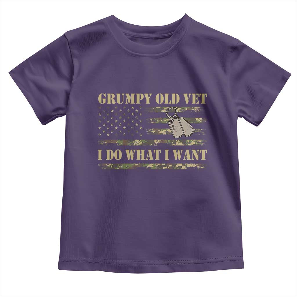 Funny Grumpy Old Vet I Do What I Want Toddler T Shirt Military Veteran Camo American Flag TS11 Purple Print Your Wear