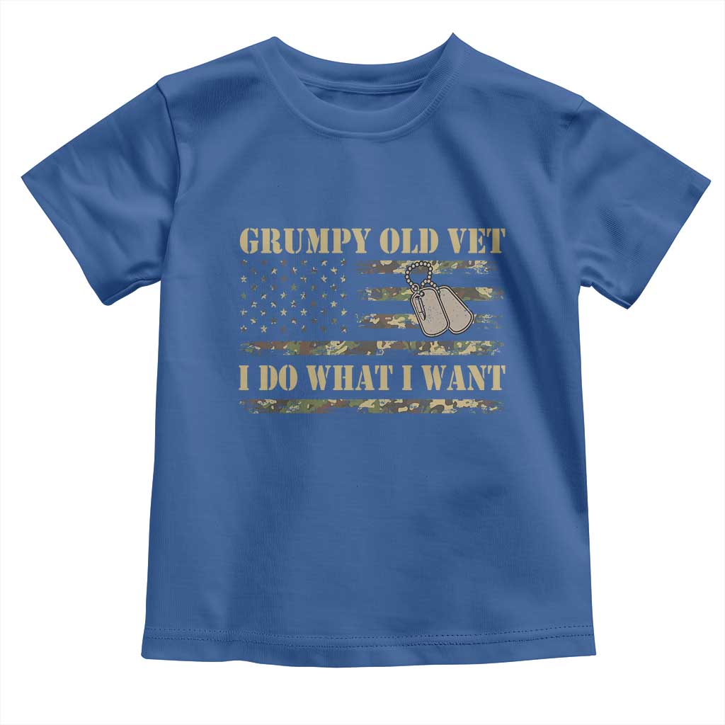 Funny Grumpy Old Vet I Do What I Want Toddler T Shirt Military Veteran Camo American Flag TS11 Royal Blue Print Your Wear