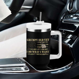 Funny Grumpy Old Vet I Do What I Want Tumbler With Handle Military Veteran Camo American Flag TS11 Print Your Wear