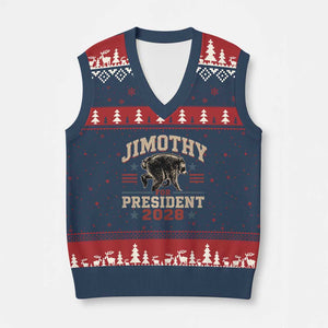 Jimothy For President 2028 V-Neck Knit Sweater Vest Funny Jimothy The Raccoon Seattle Trash Panda Meme