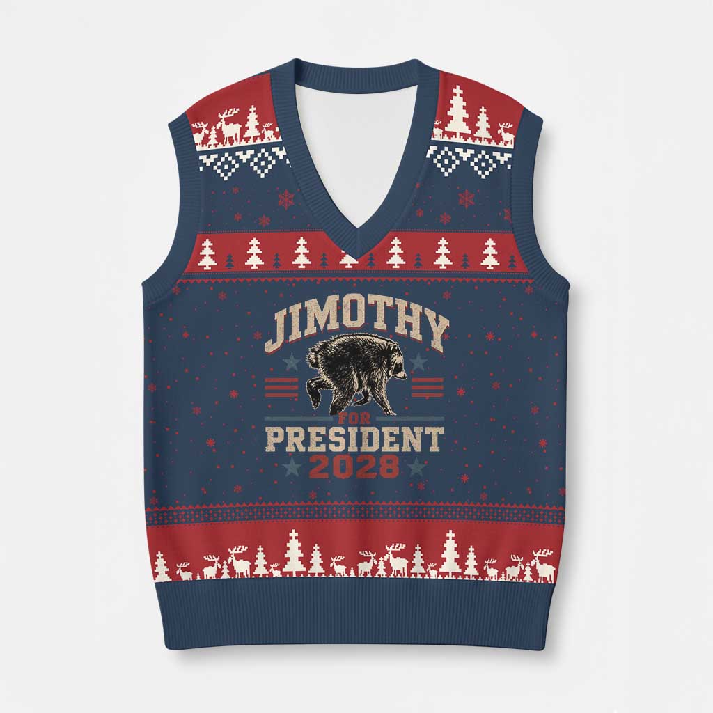 Jimothy For President 2028 V-Neck Knit Sweater Vest Funny Jimothy The Raccoon Seattle Trash Panda Meme TS11 Navy Red Print Your Wear
