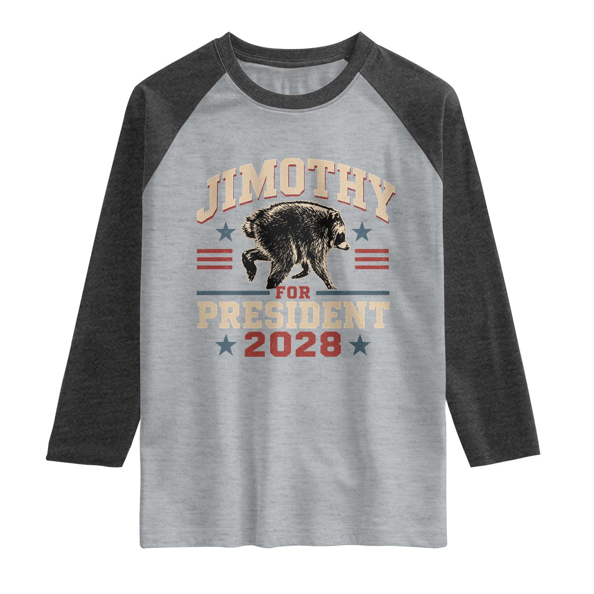 Jimothy For President 2028 Raglan Shirt Funny Jimothy The Raccoon Seattle Trash Panda Meme