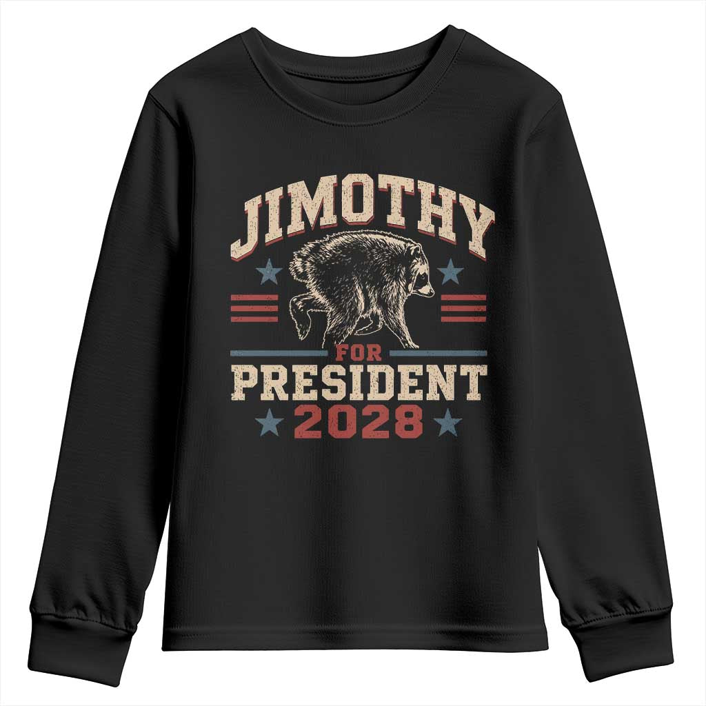 Jimothy For President 2028 Youth Sweatshirt Funny Jimothy The Raccoon Seattle Trash Panda Meme TS11 Black Print Your Wear