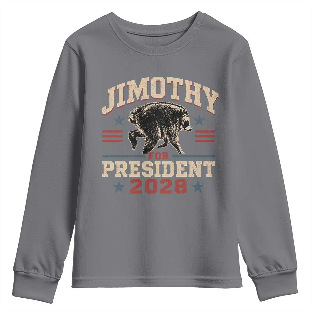 Jimothy For President 2028 Youth Sweatshirt Funny Jimothy The Raccoon Seattle Trash Panda Meme
