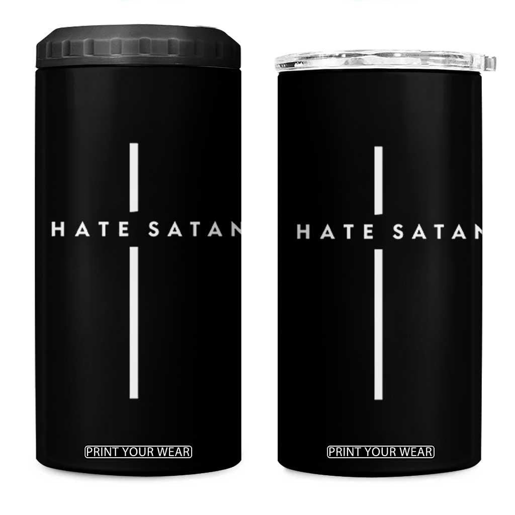 I Hate Satan Funny Christian Faith Statement 4 in 1 Can Cooler Tumbler TS11 One Size: 16 oz Black Print Your Wear