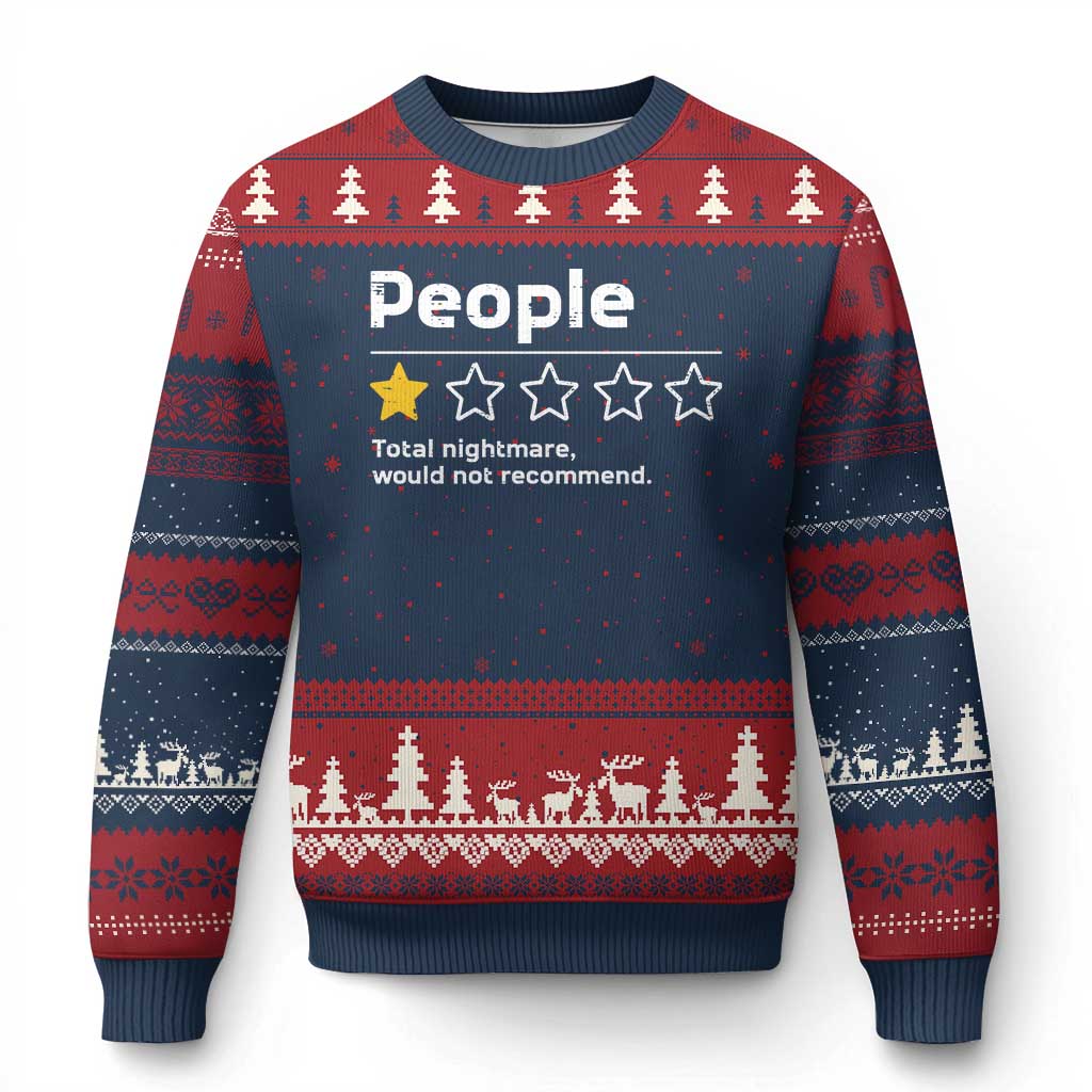 People 1 Star Total Nightmare Would Not Recommend Ugly Christmas Sweater Funny Sarcastic TS11 Navy Red Print Your Wear