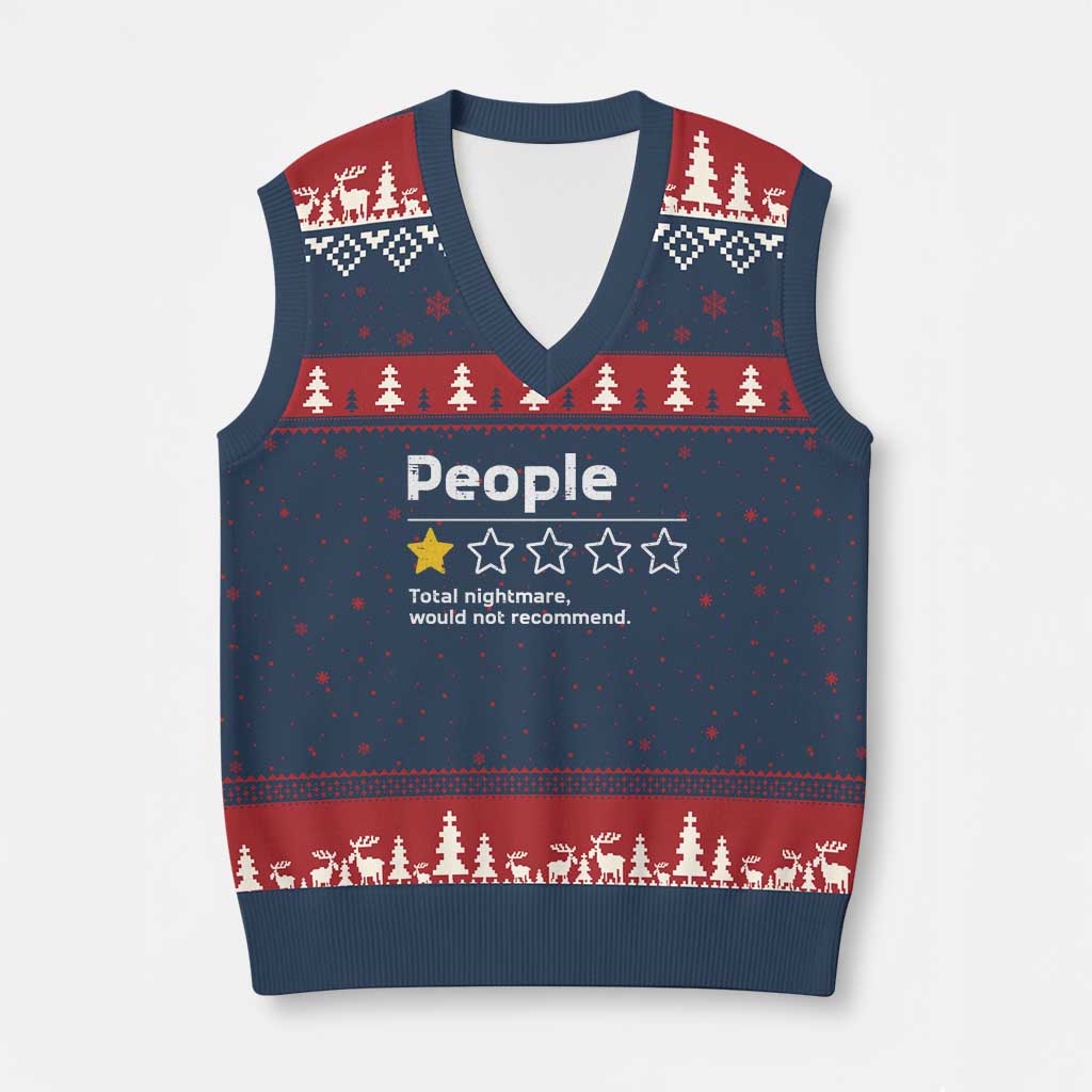 People 1 Star Total Nightmare Would Not Recommend V-Neck Knit Sweater Vest Funny Sarcastic TS11 Navy Red Print Your Wear
