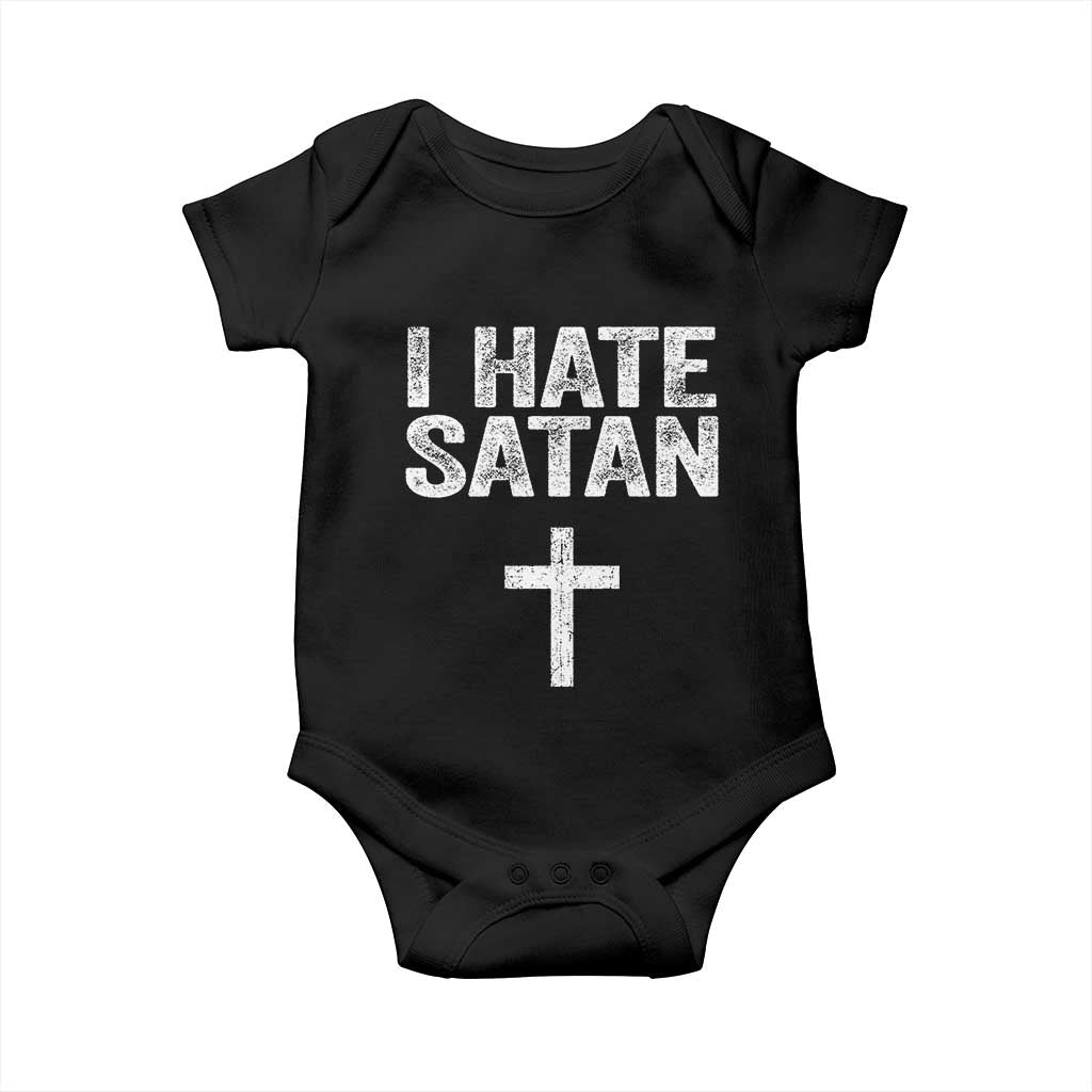 I Hate Satan Baby Onesie Funny Christian Jesus Cross TS11 Black Print Your Wear