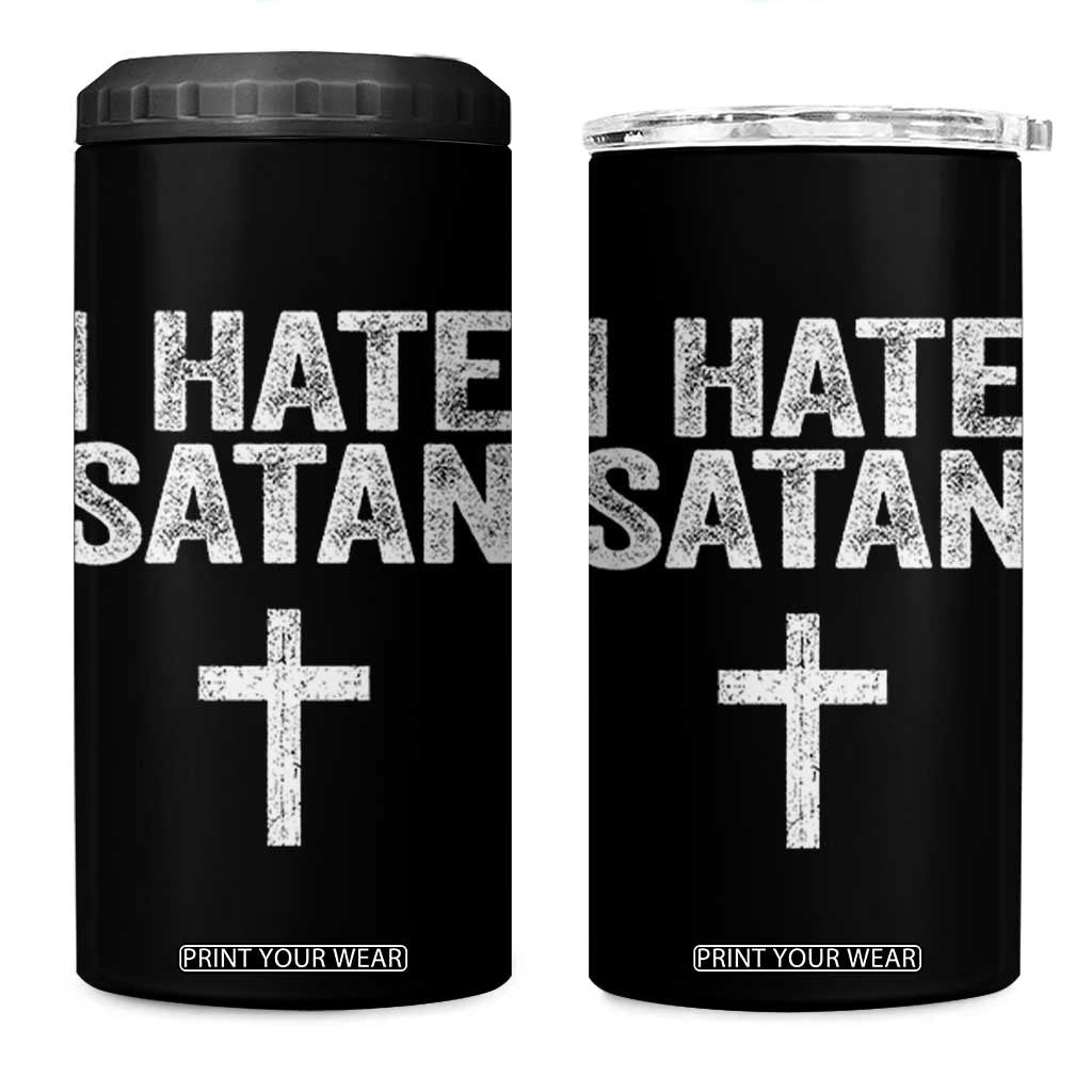 I Hate Satan 4 in 1 Can Cooler Tumbler Funny Christian Jesus Cross TS11 One Size: 16 oz Black Print Your Wear